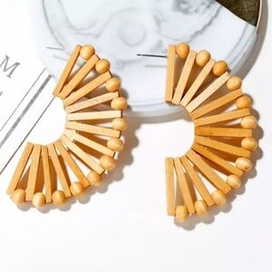 Geometric Wooden Crescent Cuff Earrings